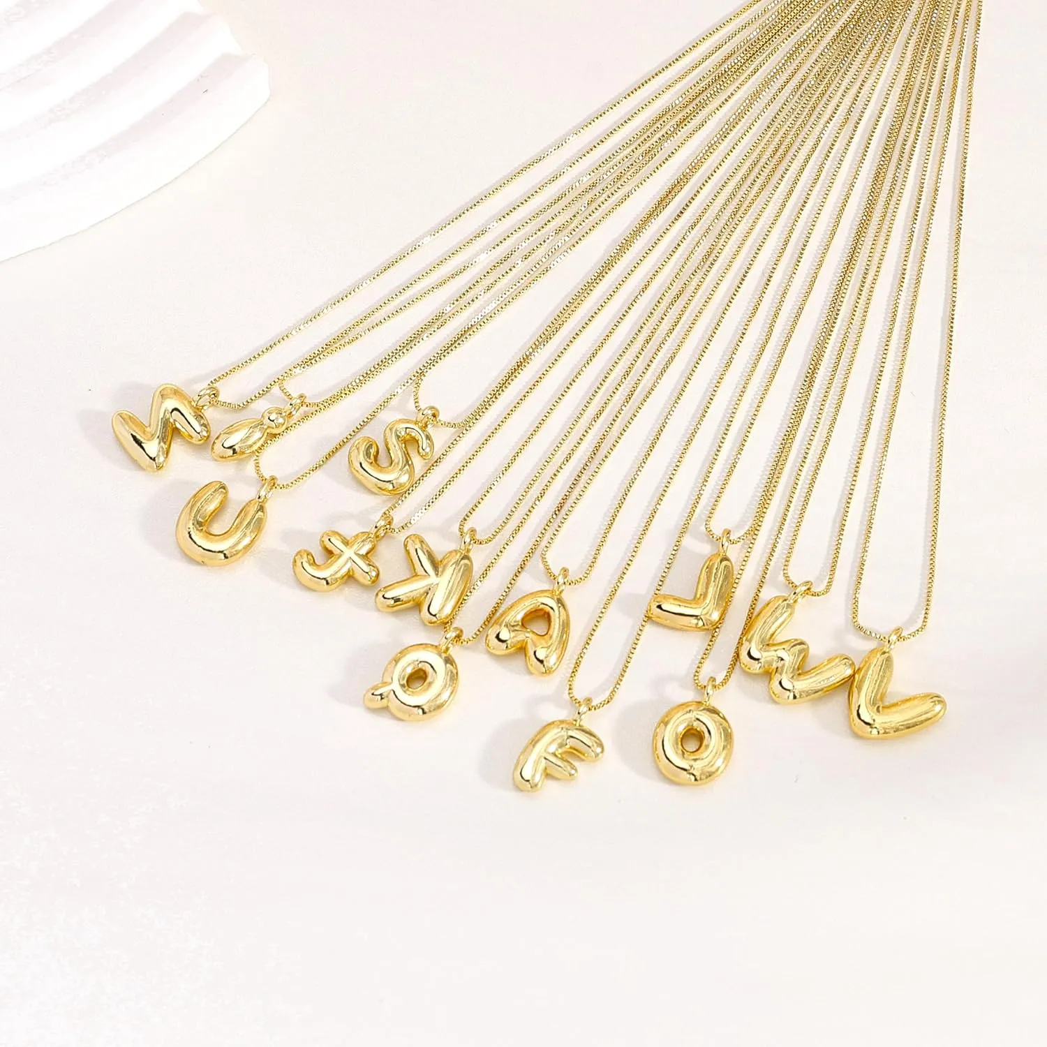 Bubble Letter Necklace Gold,14K Gold Plated Bubble Necklace Dainty Initial Necklaces for Women Simple Gold Charm Necklace Cute Name Necklace Personalized Trendy Jewelry Gifts for Women