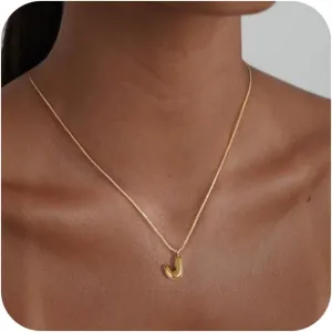 Bubble Letter Necklace Gold,14K Gold Plated Bubble Necklace Dainty Initial Necklaces for Women Simple Gold Charm Necklace Cute Name Necklace Personalized Trendy Jewelry Gifts for Women