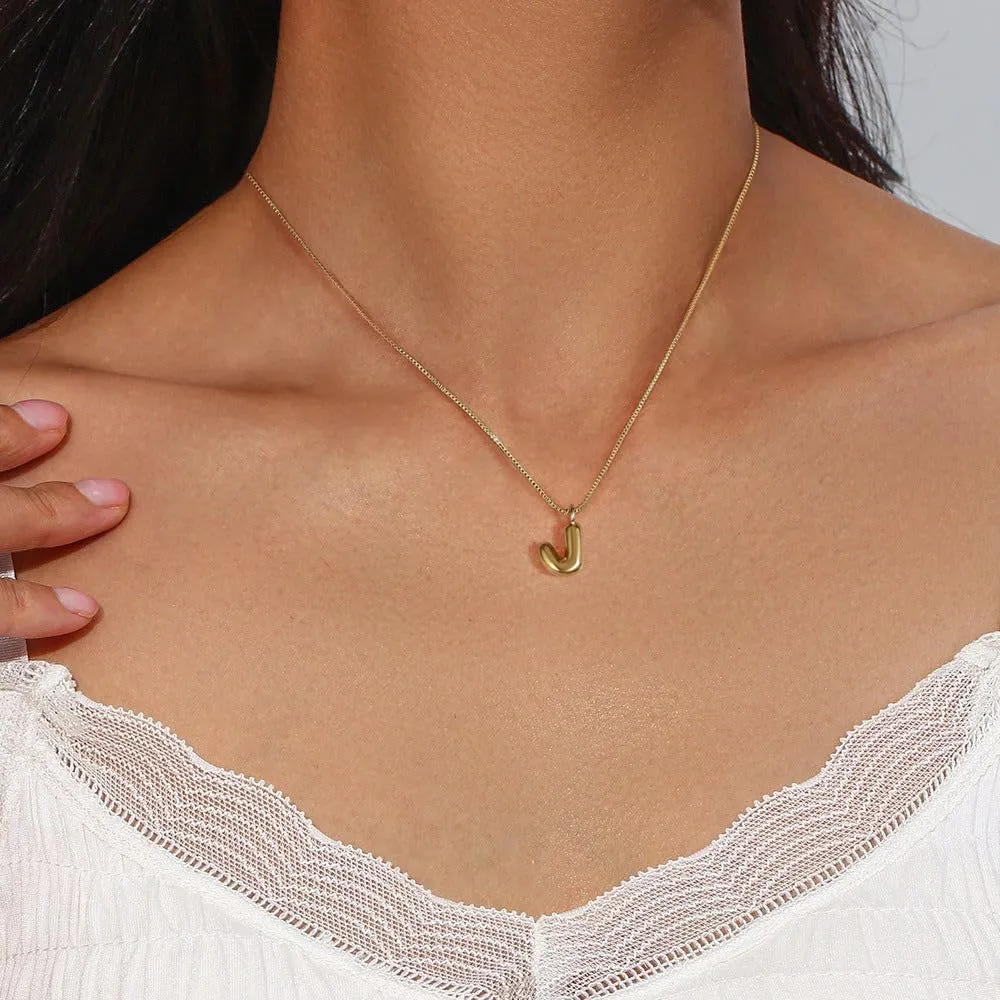 Bubble Letter Necklace Gold,14K Gold Plated Bubble Necklace Dainty Initial Necklaces for Women Simple Gold Charm Necklace Cute Name Necklace Personalized Trendy Jewelry Gifts for Women