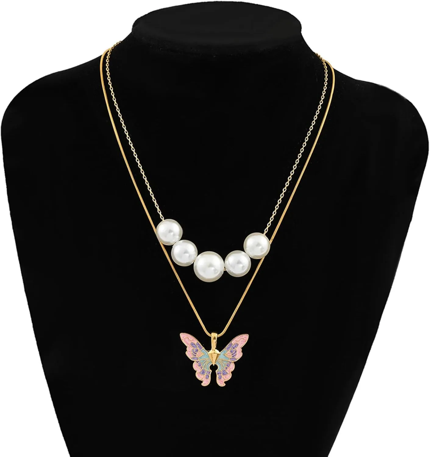 Butterfly Necklace for Women Dainty Layer Necklace Pearl Beaded Necklace Butterfly Pendant Necklace Jewelry Gift