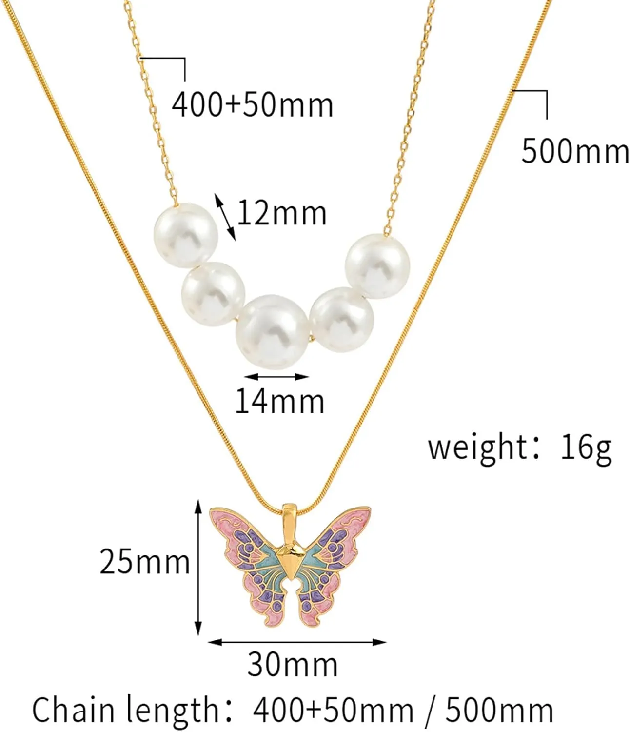 Butterfly Necklace for Women Dainty Layer Necklace Pearl Beaded Necklace Butterfly Pendant Necklace Jewelry Gift