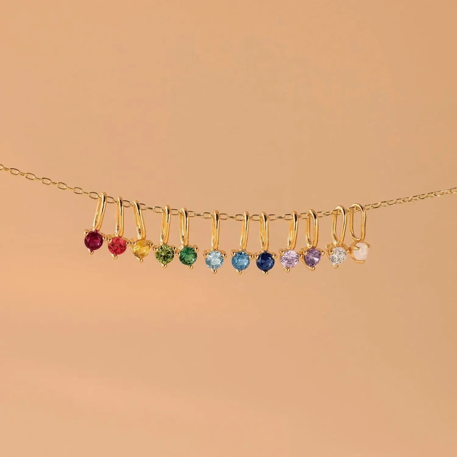 CAITLYNMINIMALIST 18K Gold Plated Dainty Birthstone Charm Mini Gemstone Pendant Gift for Women