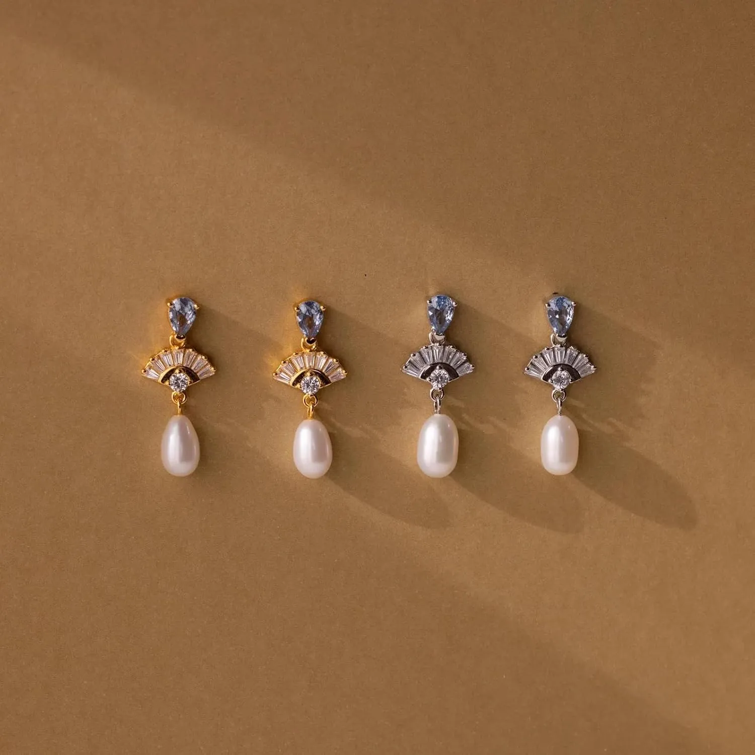 CAITLYNMINIMALIST 18K Gold Plated Sterling Silver Gemstone Crystal Pearl Drop Earrings Dainty CZ Dangle Studs for Women Gift for Her