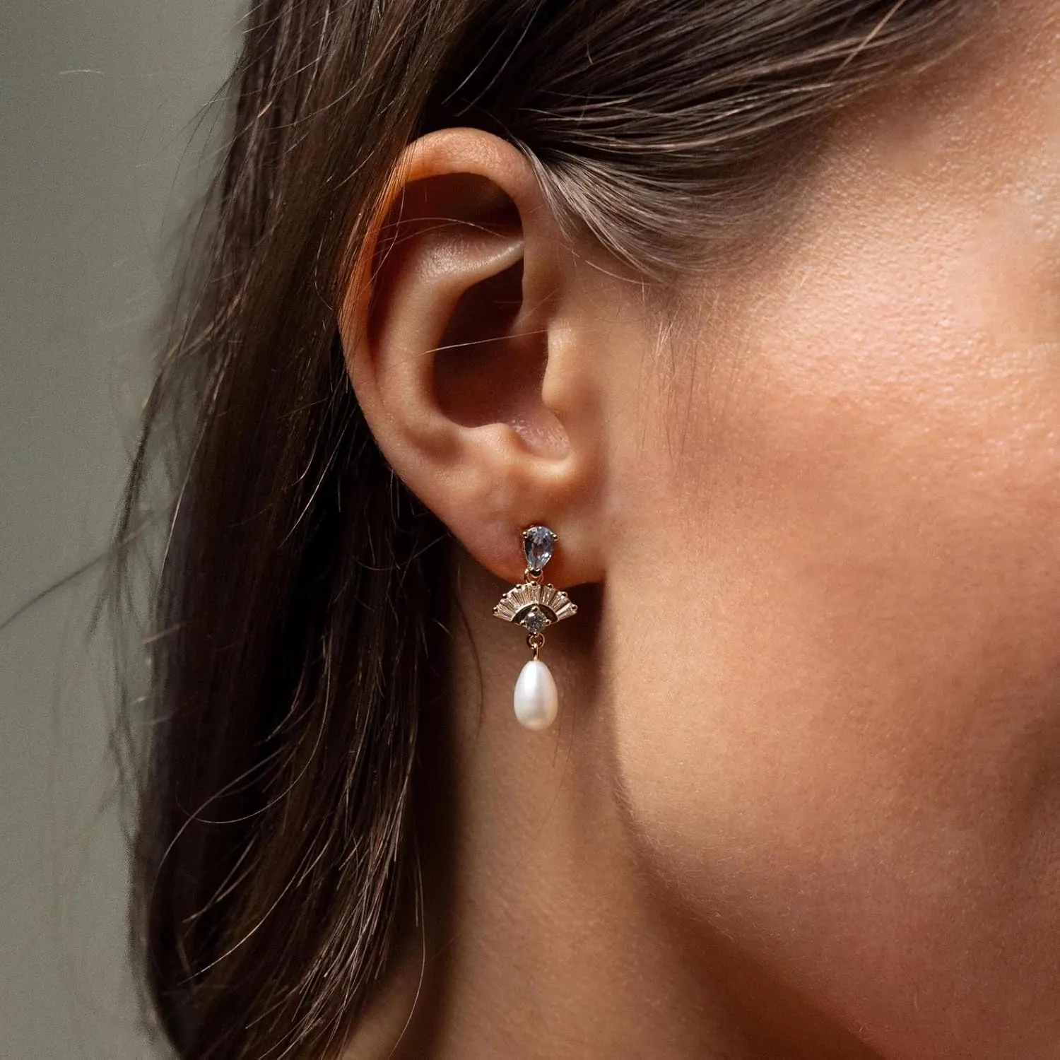 CAITLYNMINIMALIST 18K Gold Plated Sterling Silver Gemstone Crystal Pearl Drop Earrings Dainty CZ Dangle Studs for Women Gift for Her