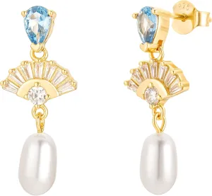 CAITLYNMINIMALIST 18K Gold Plated Sterling Silver Gemstone Crystal Pearl Drop Earrings Dainty CZ Dangle Studs for Women Gift for Her