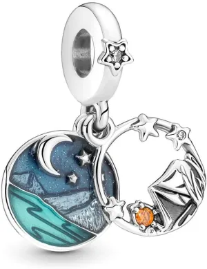 Camping Night Sky Double Dangle Charm 925 Sterling Silver Pendant,Jewelry Beads Gifts for Women Bracelet&Necklace A0109