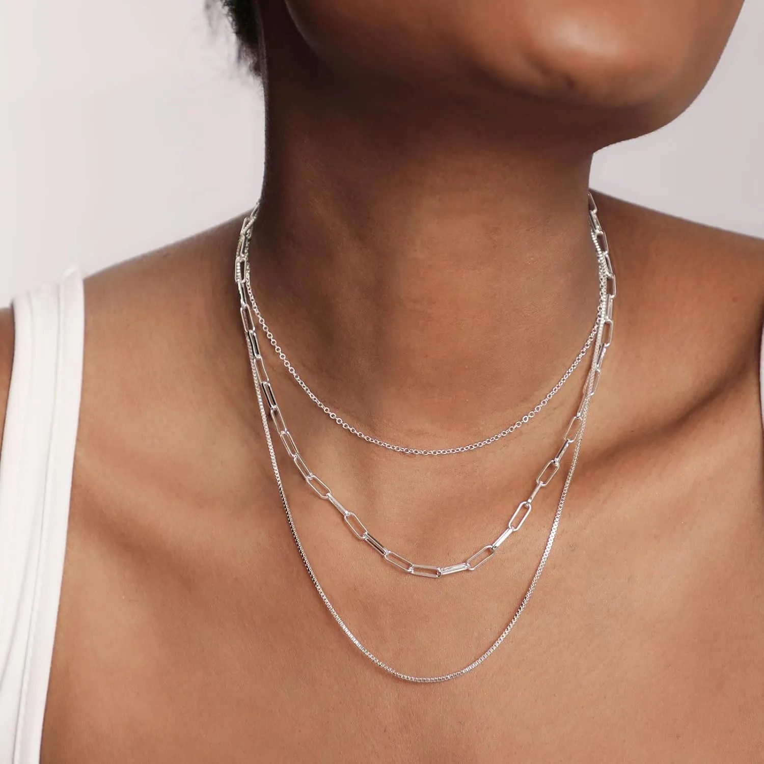 CAROVO Dainty Gold Necklace for Women 14K Plated Layered Chain Necklaces Trible Layering Paper Clip Chain Hammered Disc Link Necklace Shiny Twisted Rope Chain Necklace Jewelry