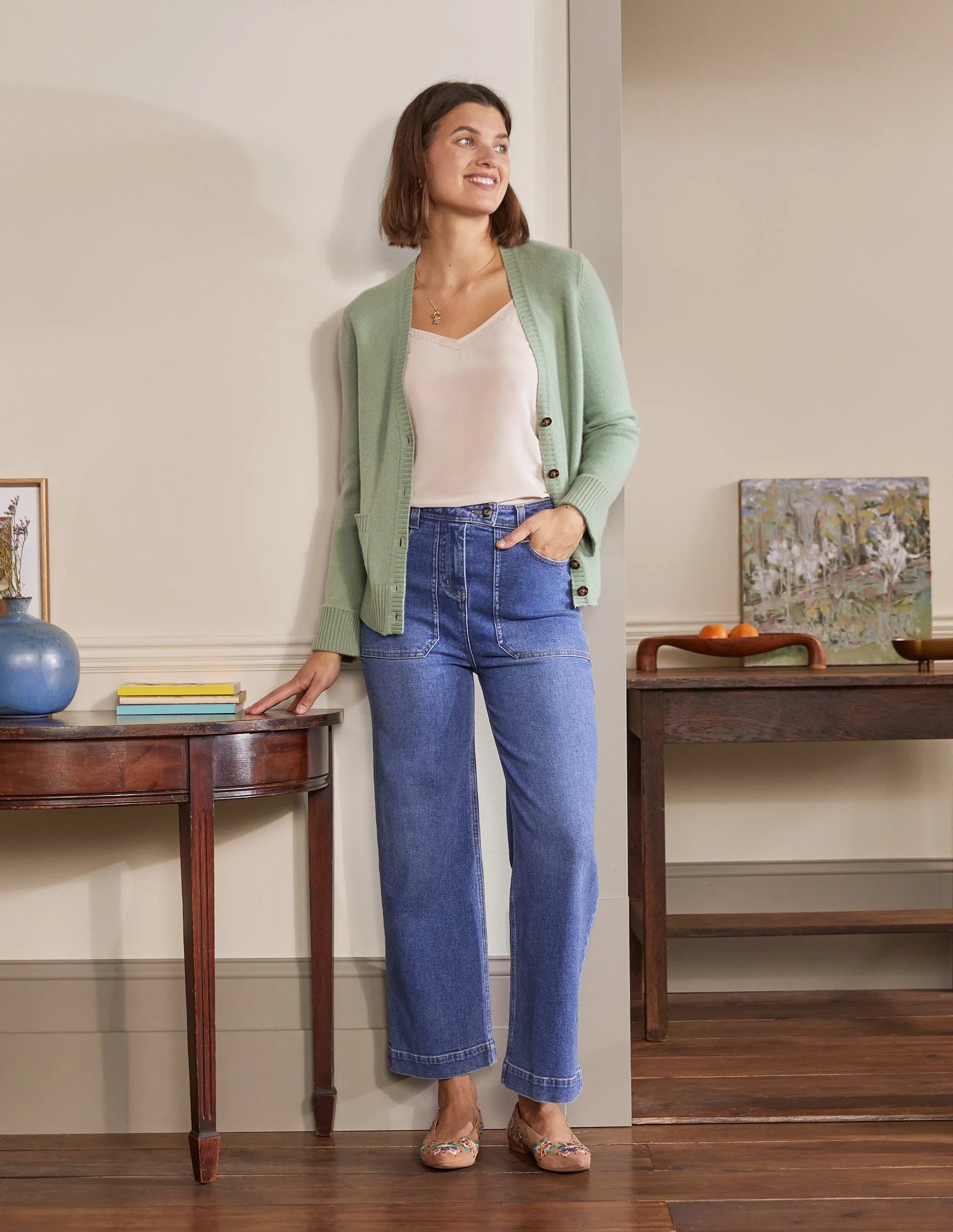 Cashmere Cuff Detail Cardigan-Peridot Green
