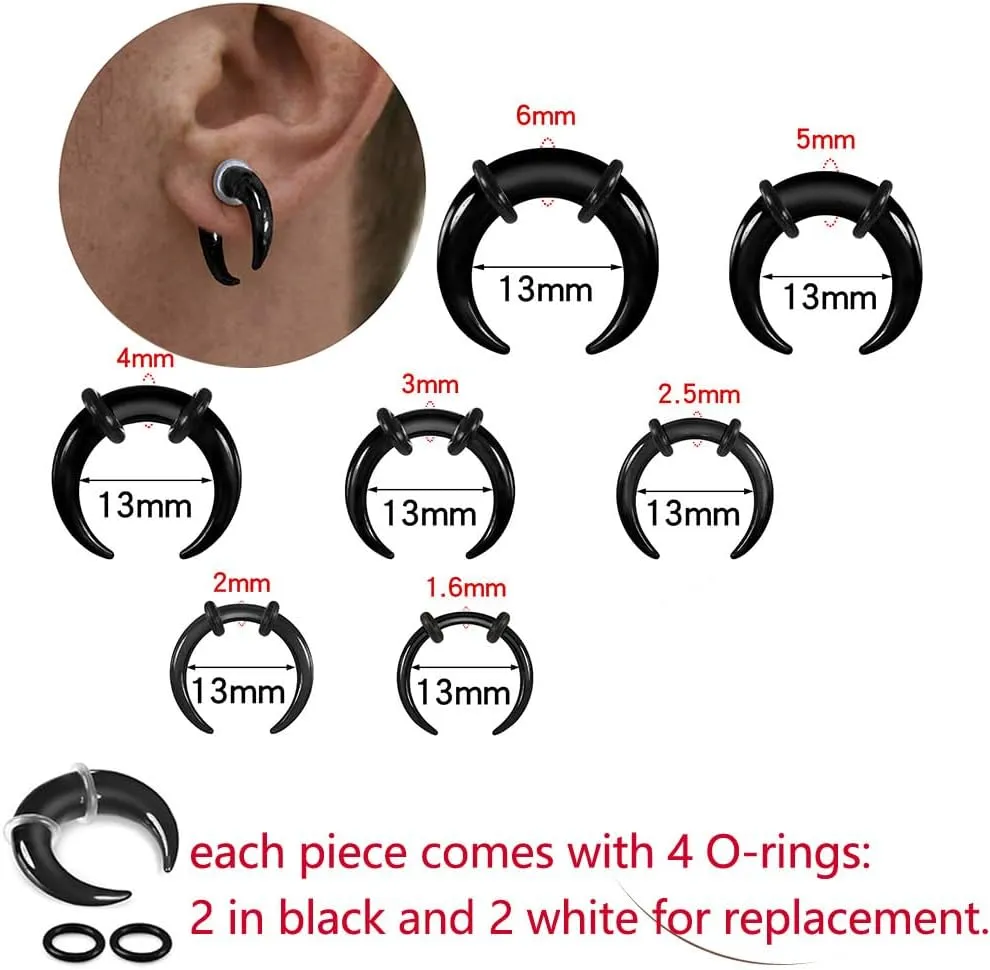 Casvort 3 PCS 14G-0G Cozy Glass Septum Stretching Kits Pincher Taper with O-Rings Buffalo Septum Retainers Hypoallergenic Fresh Stretch Body Piercing Retainers Ear Hangers
