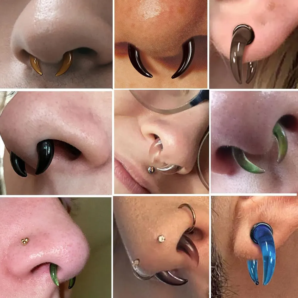 Casvort 3 PCS 14G-0G Cozy Glass Septum Stretching Kits Pincher Taper with O-Rings Buffalo Septum Retainers Hypoallergenic Fresh Stretch Body Piercing Retainers Ear Hangers