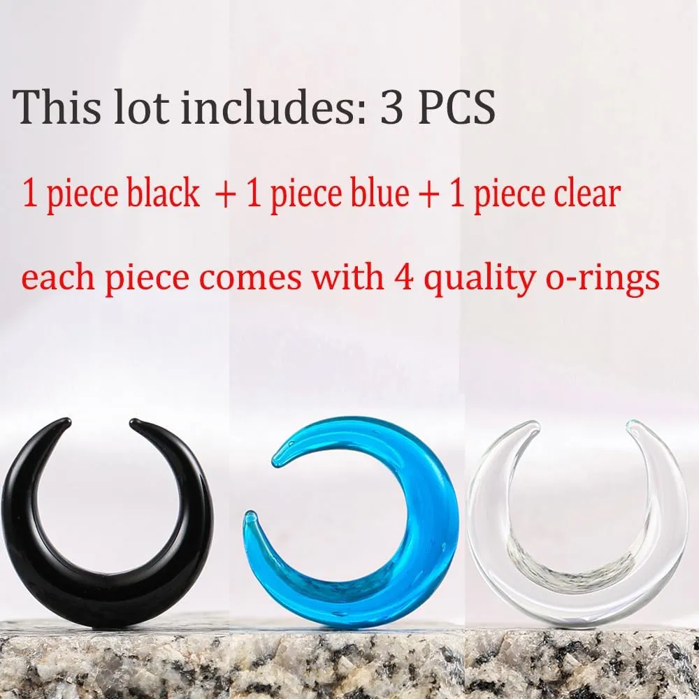 Casvort 3 PCS 14G-0G Cozy Glass Septum Stretching Kits Pincher Taper with O-Rings Buffalo Septum Retainers Hypoallergenic Fresh Stretch Body Piercing Retainers Ear Hangers