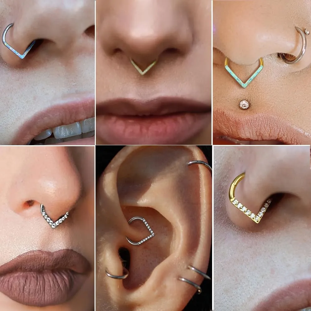 Casvort 3 PCS 16G 316 Surgical Stainless Steel Zirconia/Opal Septum Nose Piercing Rings, Segment Tragus Rings, Helix Daith Conch Piercing Rings, Lobe Belly Hoop Earrings, Body Jewelry.