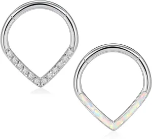 Casvort 3 PCS 16G 316 Surgical Stainless Steel Zirconia/Opal Septum Nose Piercing Rings, Segment Tragus Rings, Helix Daith Conch Piercing Rings, Lobe Belly Hoop Earrings, Body Jewelry.