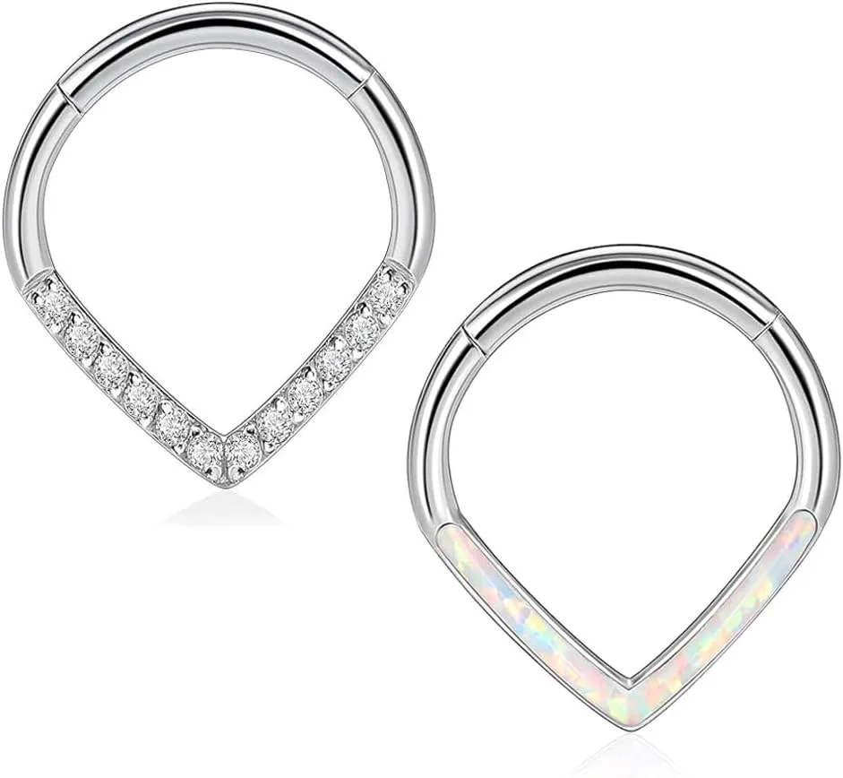 Casvort 3 PCS 16G 316 Surgical Stainless Steel Zirconia/Opal Septum Nose Piercing Rings, Segment Tragus Rings, Helix Daith Conch Piercing Rings, Lobe Belly Hoop Earrings, Body Jewelry.