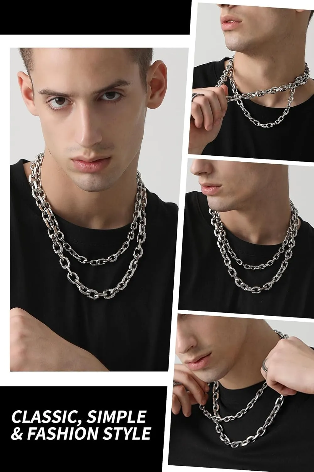 ChainsHouse Stainless Steel Cable Chain Necklaces for Men Women, 3mm/5mm/7mm/9mm/12mm 18K Gold/Black Plated Mens Cable Link Chains, 18"-30" Length - Send Gift Box