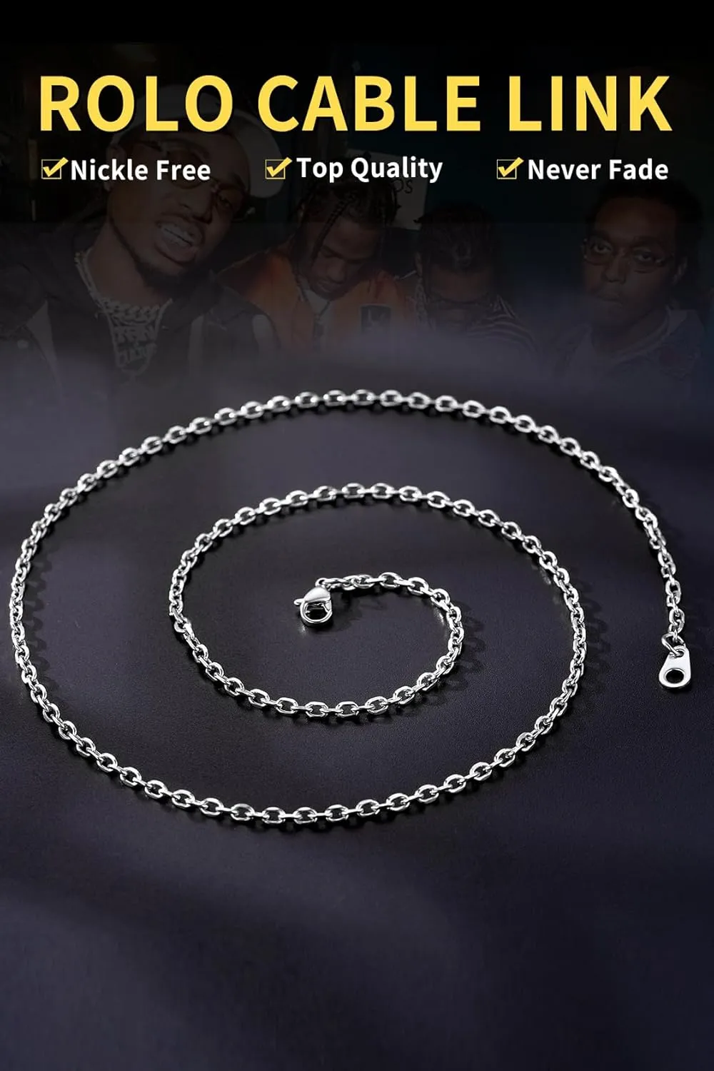 ChainsHouse Stainless Steel Cable Chain Necklaces for Men Women, 3mm/5mm/7mm/9mm/12mm 18K Gold/Black Plated Mens Cable Link Chains, 18"-30" Length - Send Gift Box