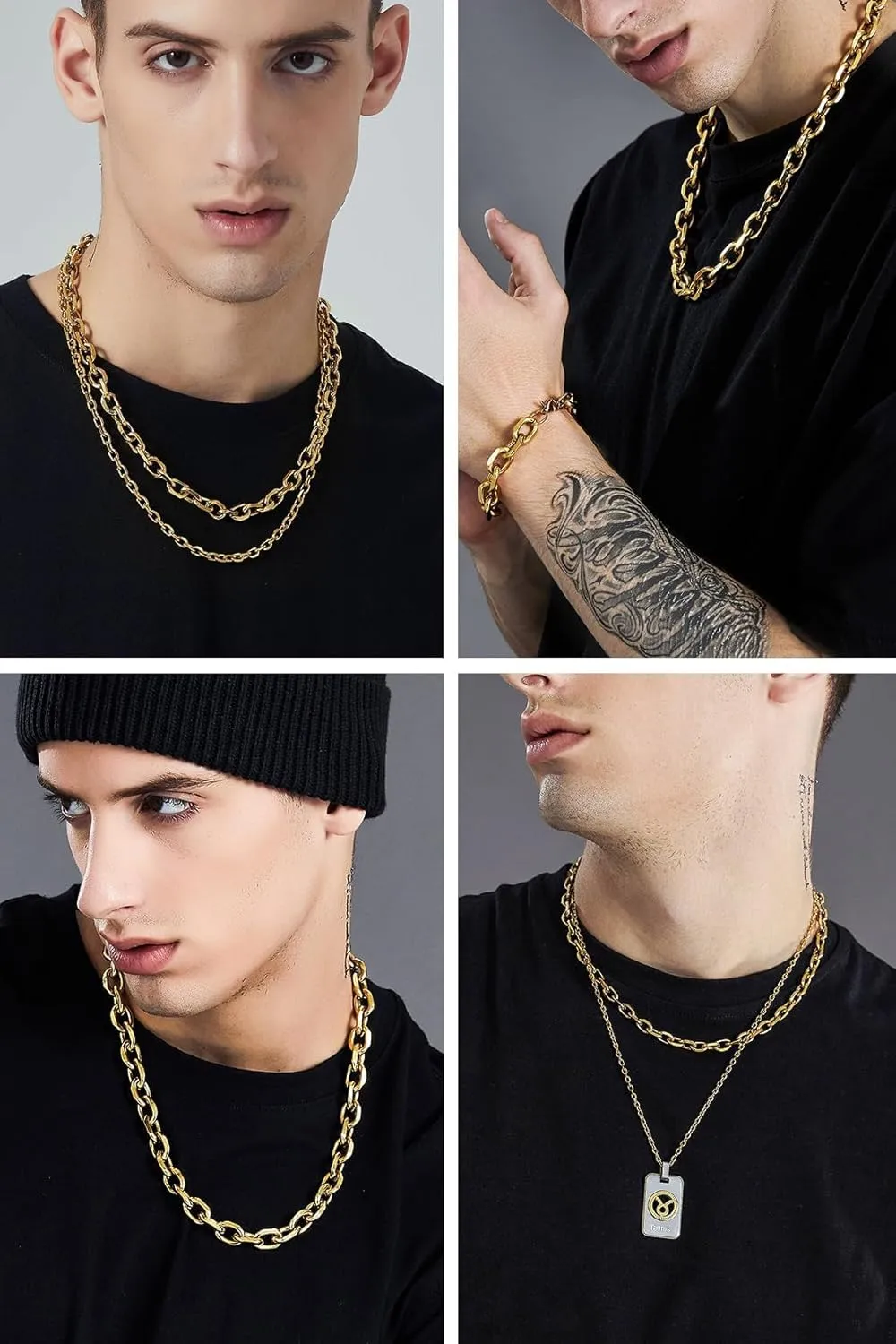 ChainsHouse Stainless Steel Cable Chain Necklaces for Men Women, 3mm/5mm/7mm/9mm/12mm 18K Gold/Black Plated Mens Cable Link Chains, 18"-30" Length - Send Gift Box