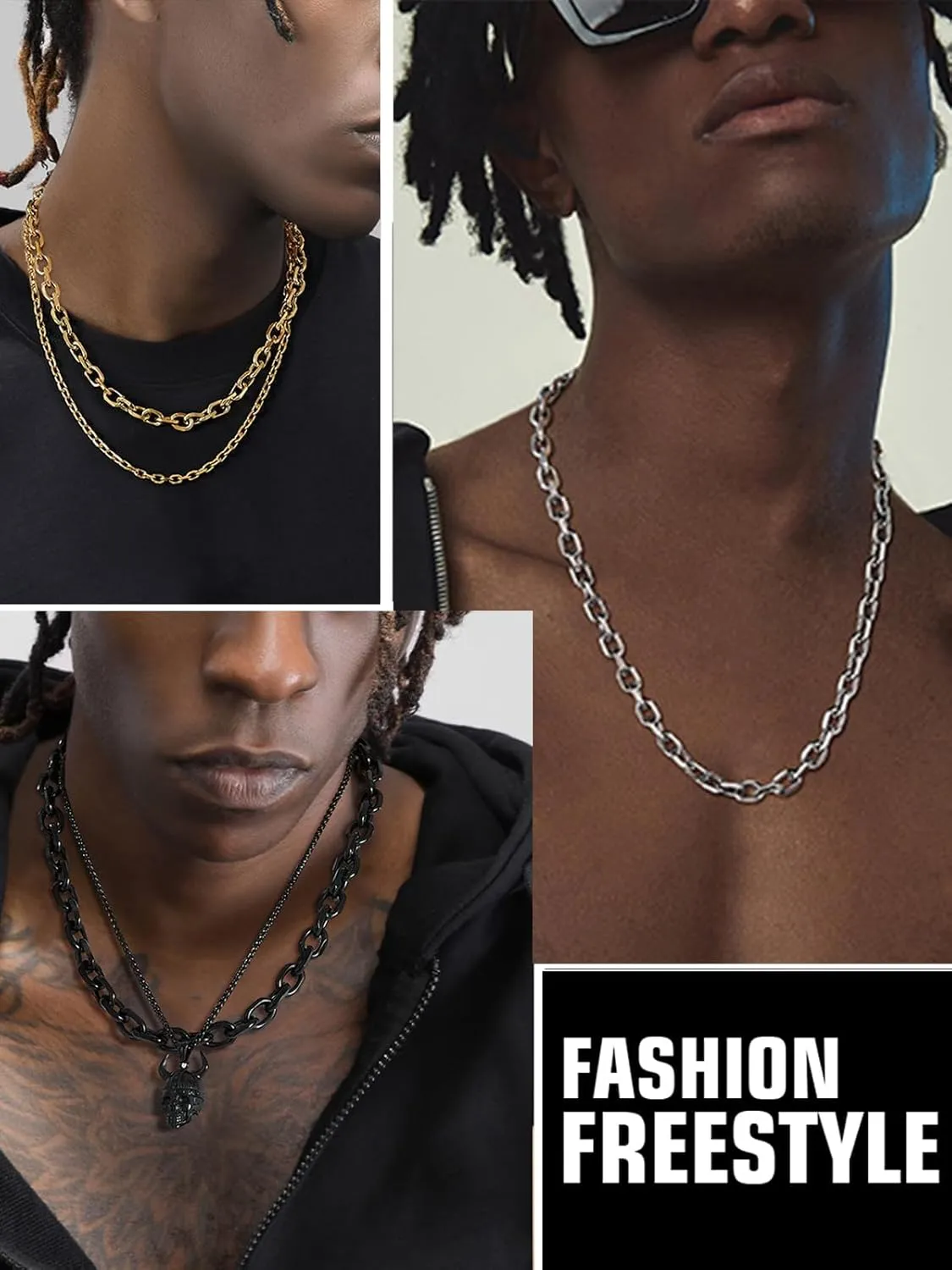 ChainsHouse Stainless Steel Cable Chain Necklaces for Men Women, 3mm/5mm/7mm/9mm/12mm 18K Gold/Black Plated Mens Cable Link Chains, 18"-30" Length - Send Gift Box