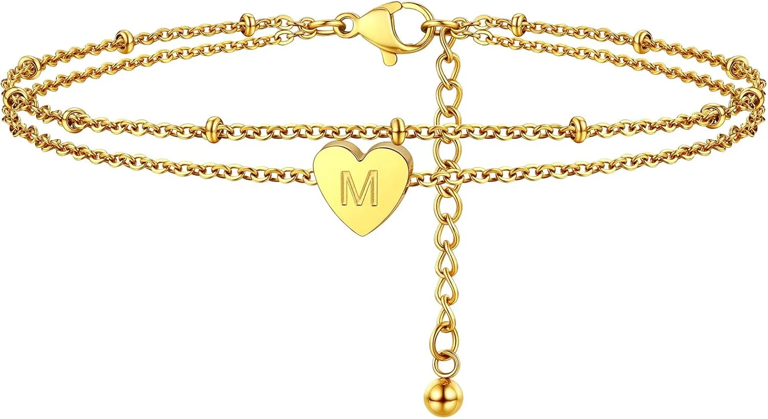ChainsProMax Gold Plated Heart Anklet, Summer Beach Foot Chain, A to Z Initial Ankle Bracelet, Adjustable-Send Gift Box