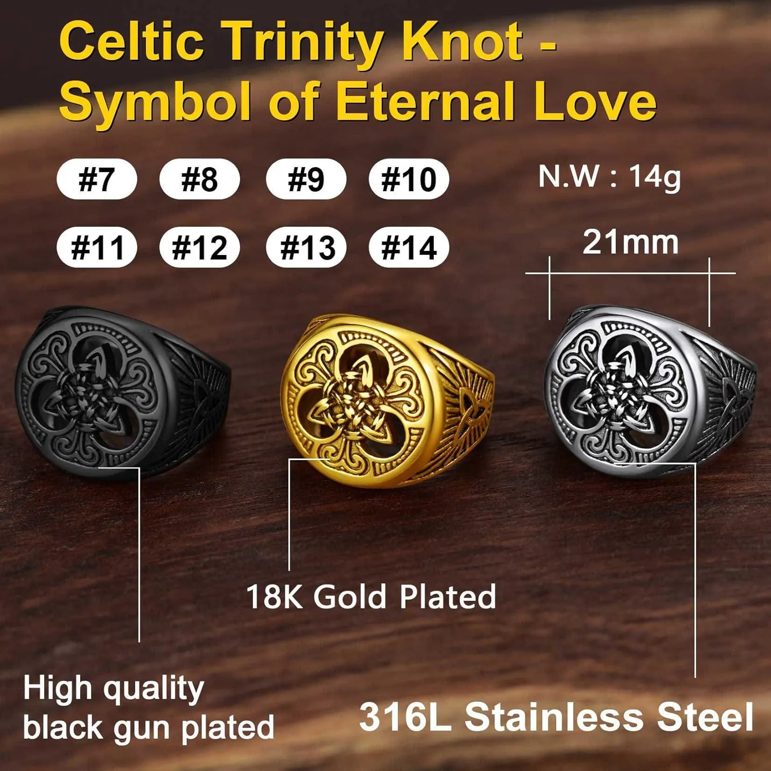 ChainsProMax Solid Viking Celtic/Nautical Compass/Thor's Hammer Ring, Can Engrave, Size#07-#14 Norse Rune Spirit Rings, Stainless Steel/Black-Send Gift Box