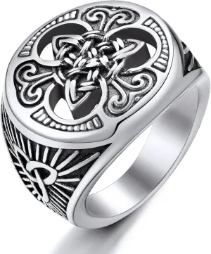 ChainsProMax Solid Viking Celtic/Nautical Compass/Thor's Hammer Ring, Can Engrave, Size#07-#14 Norse Rune Spirit Rings, Stainless Steel/Black-Send Gift Box