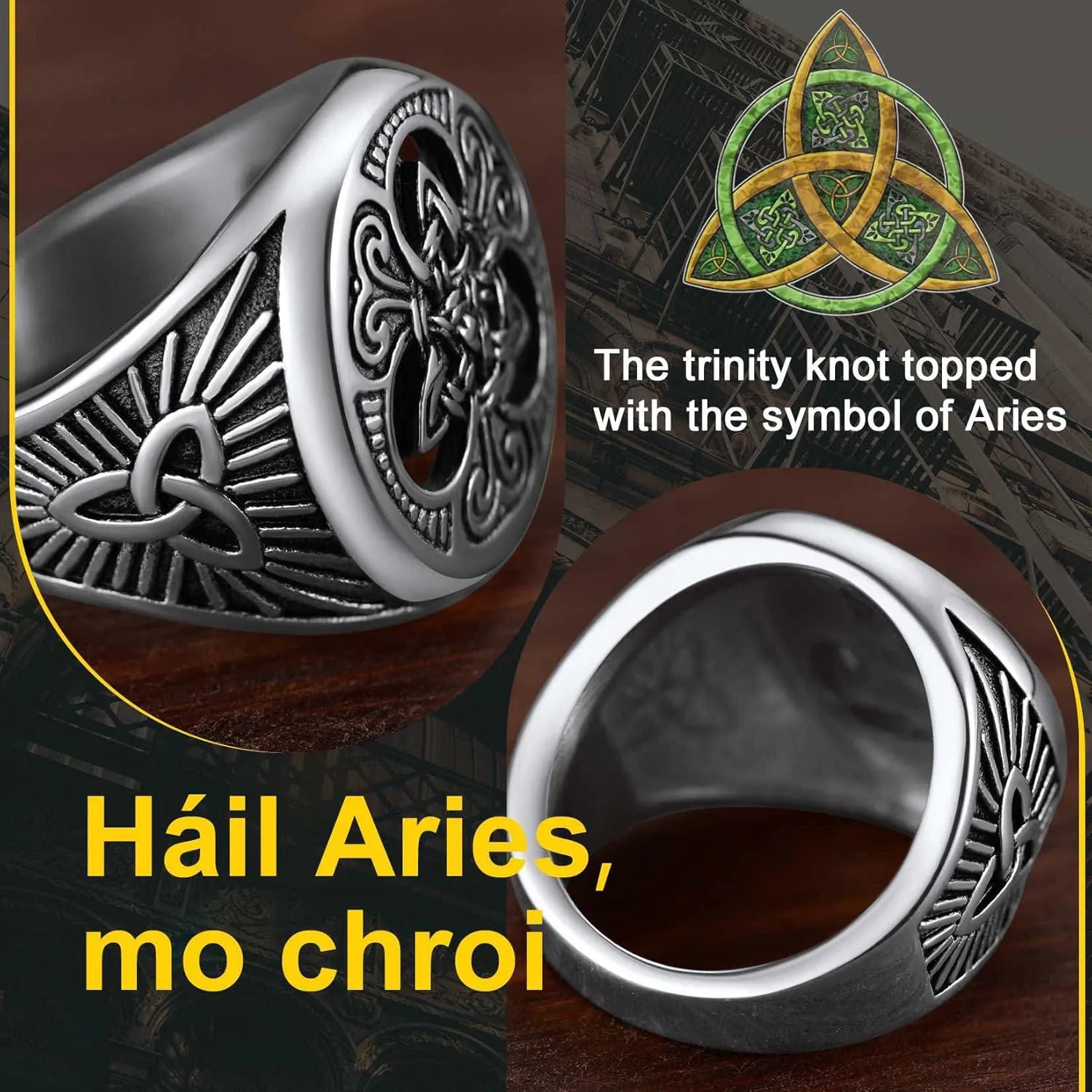 ChainsProMax Solid Viking Celtic/Nautical Compass/Thor's Hammer Ring, Can Engrave, Size#07-#14 Norse Rune Spirit Rings, Stainless Steel/Black-Send Gift Box