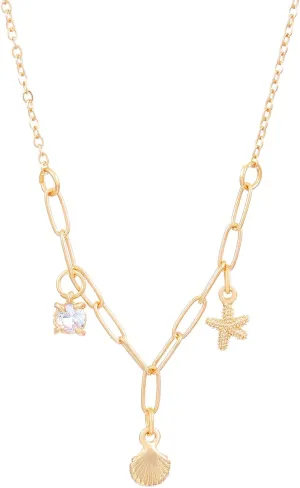 Charm Shell Starfish Zircon Pendant Necklace for Women,Dainty Summe Beach Necklaces for Woman,18k Gold Plated Simple Jewelry