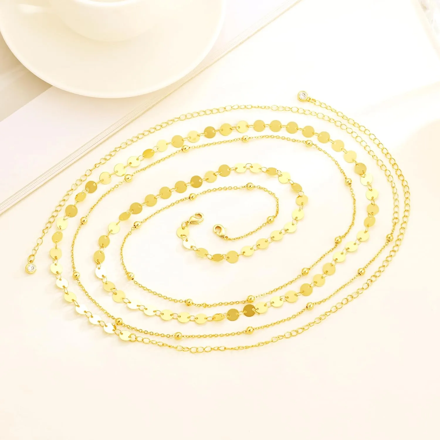 CHESKY Gold Waist Chain, 14K Gold Plated Belly Chain Adjustable Waterproof Body Chain Sexy Bikini Waist Beads for Women Satellite Beads Diamond Pearl Coin Chain Dainty Body Chain Jewelry for Women