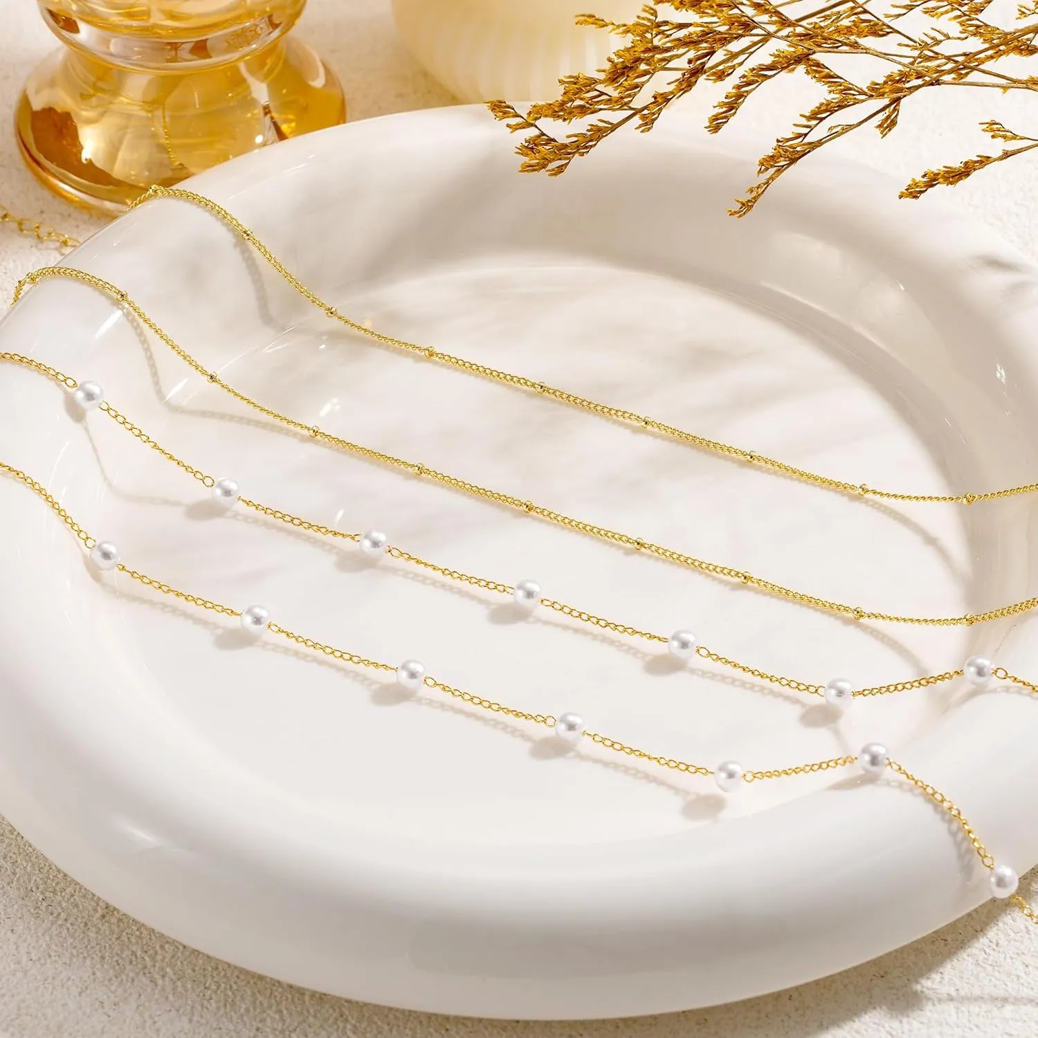 CHESKY Gold Waist Chain, 14K Gold Plated Belly Chain Adjustable Waterproof Body Chain Sexy Bikini Waist Beads for Women Satellite Beads Diamond Pearl Coin Chain Dainty Body Chain Jewelry for Women