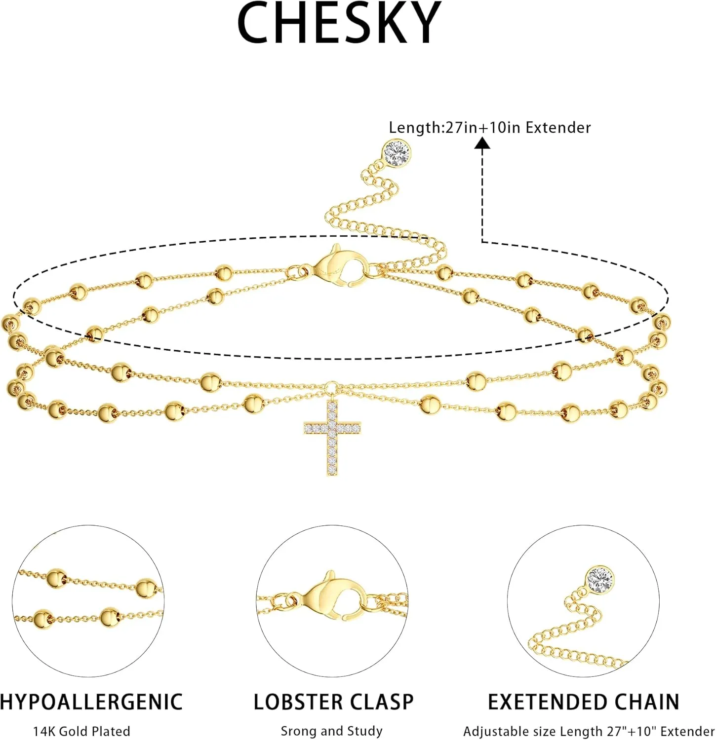 CHESKY Gold Waist Chain for Women, 14K Gold Plated Layered Belly Chain for The Waist Adjustable Waterproof Sexy Bikini Satellite Beads Chain Summer Non Tarnish Body Chain Jewelry Gifts for Women
