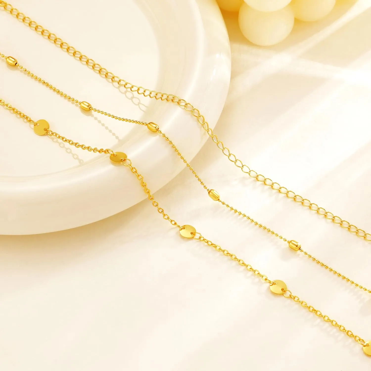 CHESKY Gold Waist Chain for Women, 14K Gold Plated Layered Belly Chain for The Waist Adjustable Waterproof Sexy Bikini Satellite Beads Chain Summer Non Tarnish Body Chain Jewelry Gifts for Women