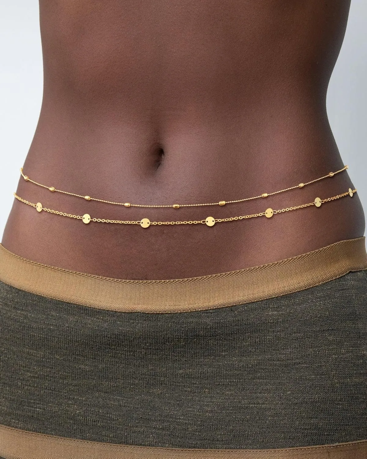 CHESKY Gold Waist Chain for Women, 14K Gold Plated Layered Belly Chain for The Waist Adjustable Waterproof Sexy Bikini Satellite Beads Chain Summer Non Tarnish Body Chain Jewelry Gifts for Women