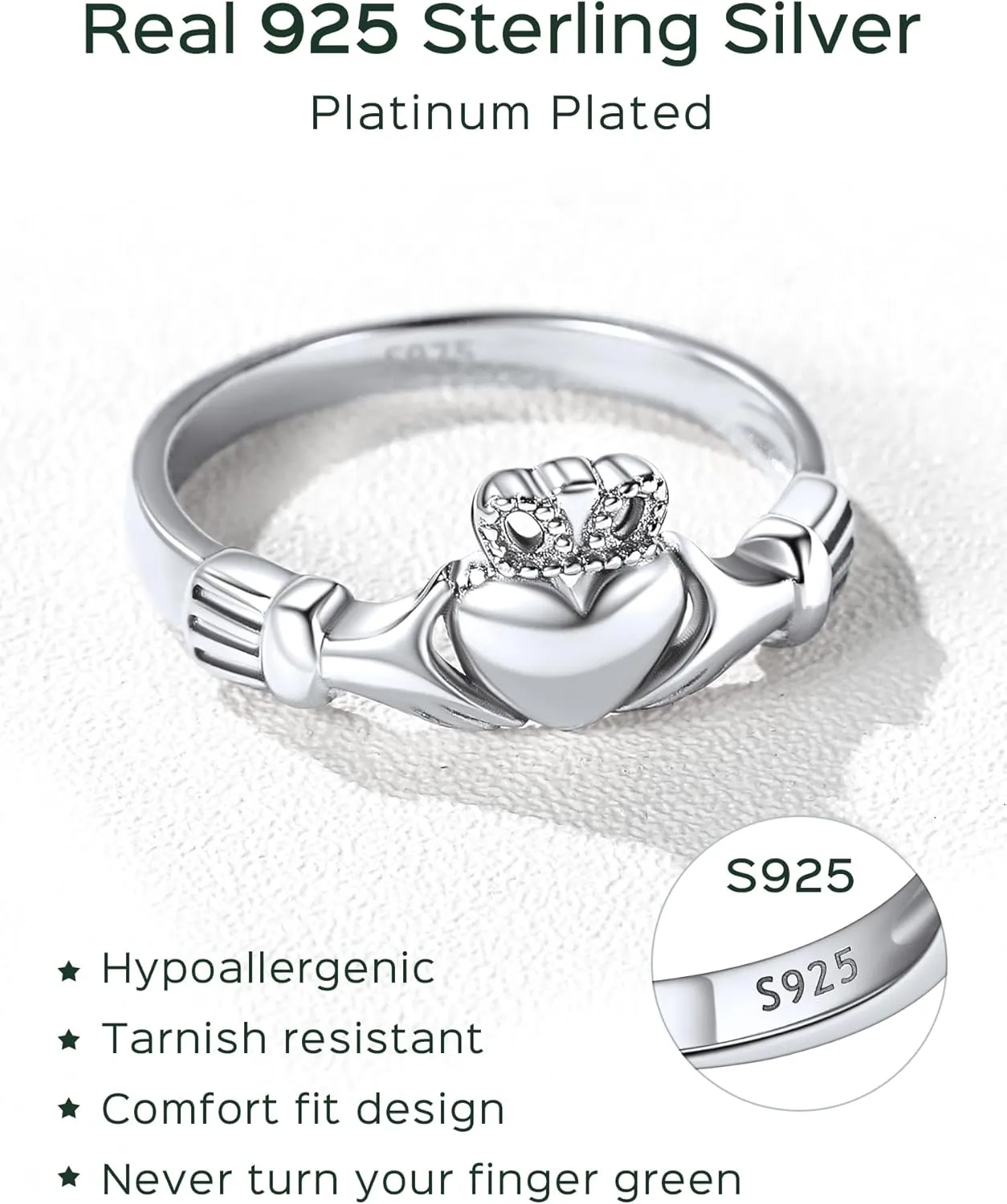 ChicSilver 925 Sterling Silver Claddagh/Triquetra Celtic Knot Promise Ring Size 4-12(Withe Gift Box)