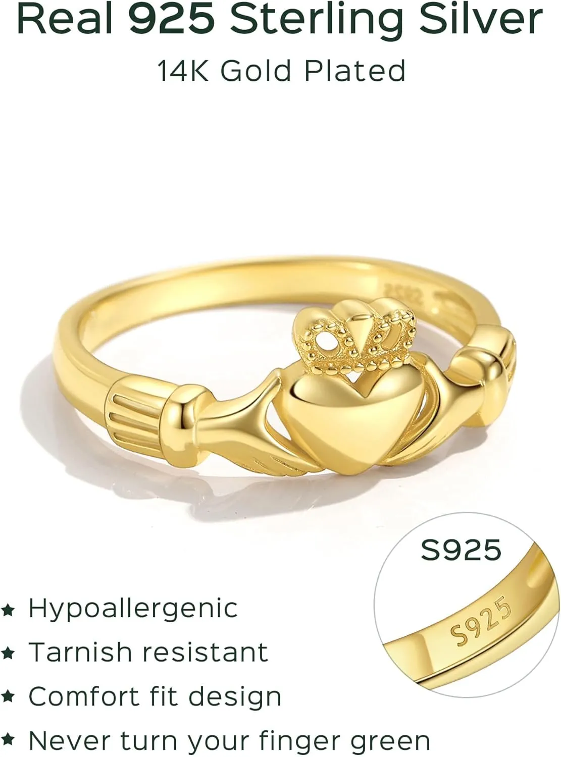 ChicSilver 925 Sterling Silver Claddagh/Triquetra Celtic Knot Promise Ring Size 4-12(Withe Gift Box)