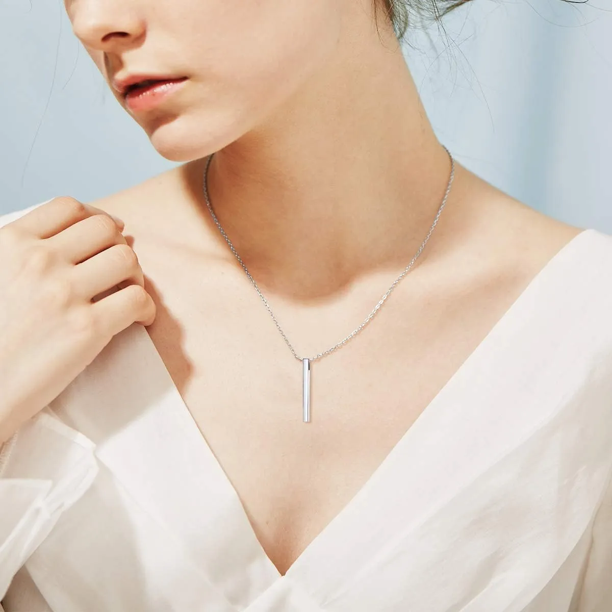 ChicSilver Customizable Vertical Bar Pendant Necklace 925 Sterling Silver Y Necklace Simple Fashion Jewelry Gifts for Women(with Gift Box)