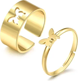 choice of all 2 PCS Butterfly Rings for Couples Matching Friendship Butterfly Ring Promise Couple Ring Set (Gold Butterfly Ring)