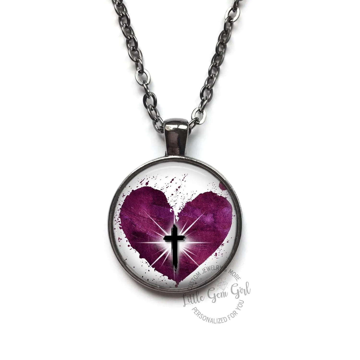 Christian I heart Jesus Cross Crucifixion Pendant Necklace or Key Chain Charm in 4 Finishes and 5 Heart Colors - Spiritual Religious Jewelry, Unisex