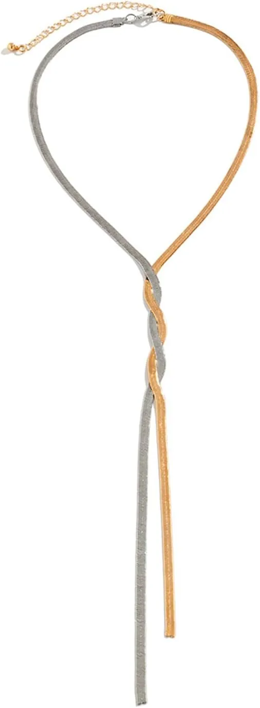 Chunky Gold Necklace Lariat 14k Gold Necklaces for Women Long Gold Plated Twist Snake Chain Y Necklace Thin Layered Herringbone Choker Necklace Gold Accessories Body Chain Jewelry