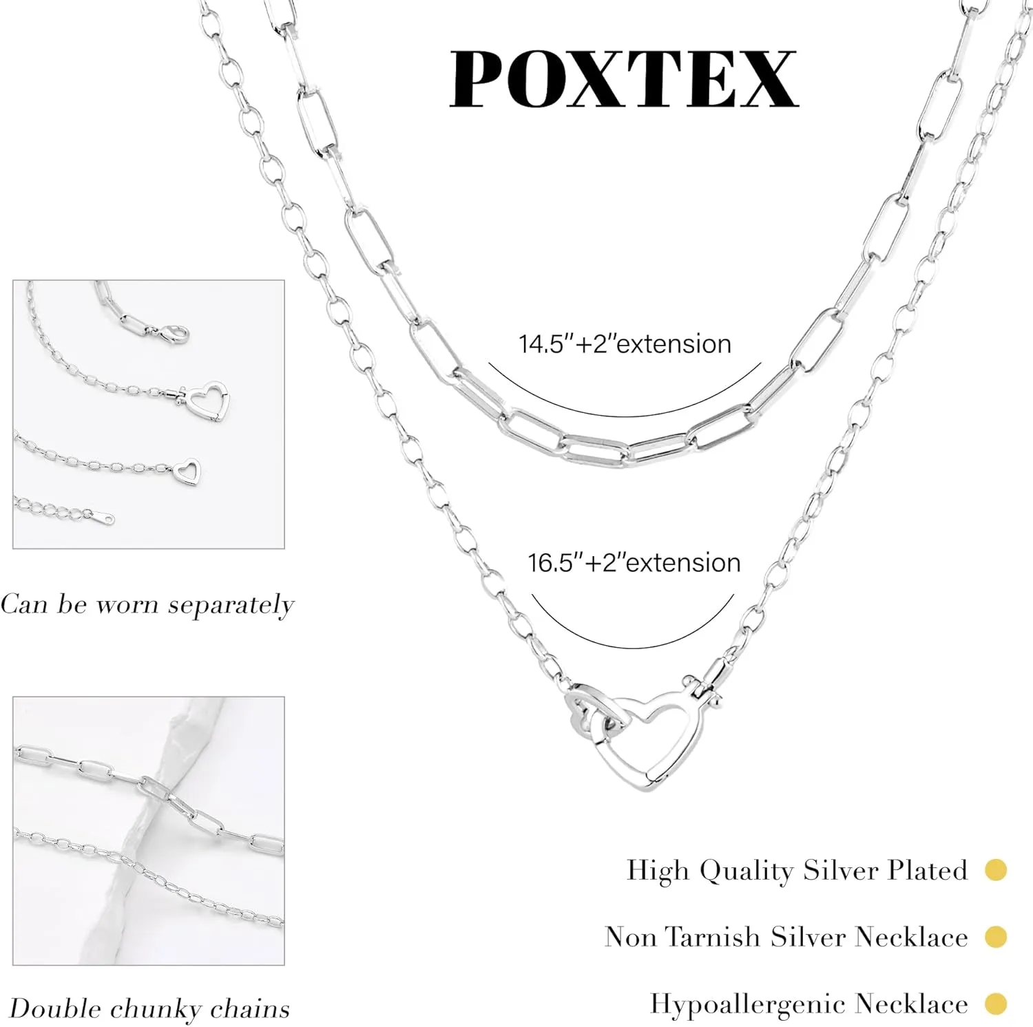 Chunky Gold Necklaces for Women Layered 14k Gold Silver Plated Heart Pearl Pendant Choker Necklace Trendy Dainty Stacked Paperclip Cuban Chain Simple Jewelry Valentine's Day Gifts Set