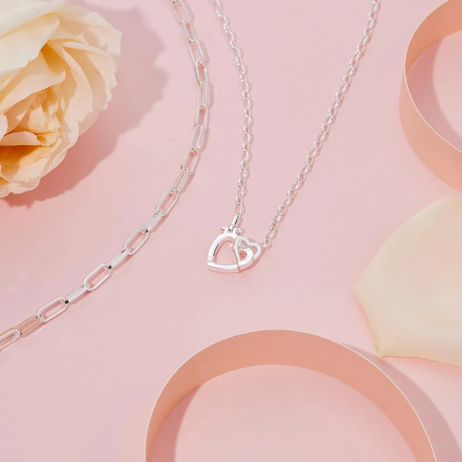 Chunky Gold Necklaces for Women Layered 14k Gold Silver Plated Heart Pearl Pendant Choker Necklace Trendy Dainty Stacked Paperclip Cuban Chain Simple Jewelry Valentine's Day Gifts Set