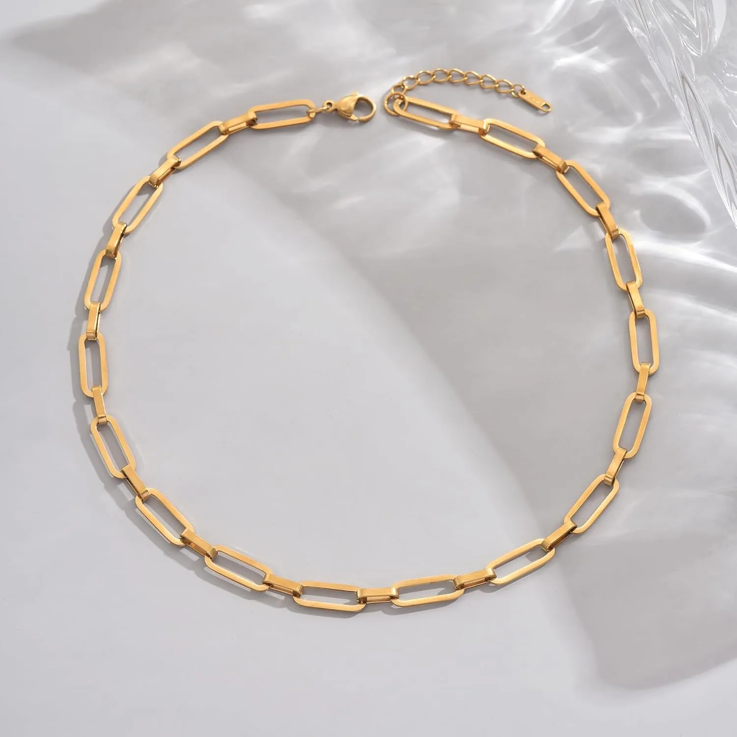 Chunky Necklace for Women 18K Gold Plated Thick Chain Dainty Figaro Cuban Paperclip Chain Simple Beaded Necklace Trendy Gold Chain Jewelry Gift