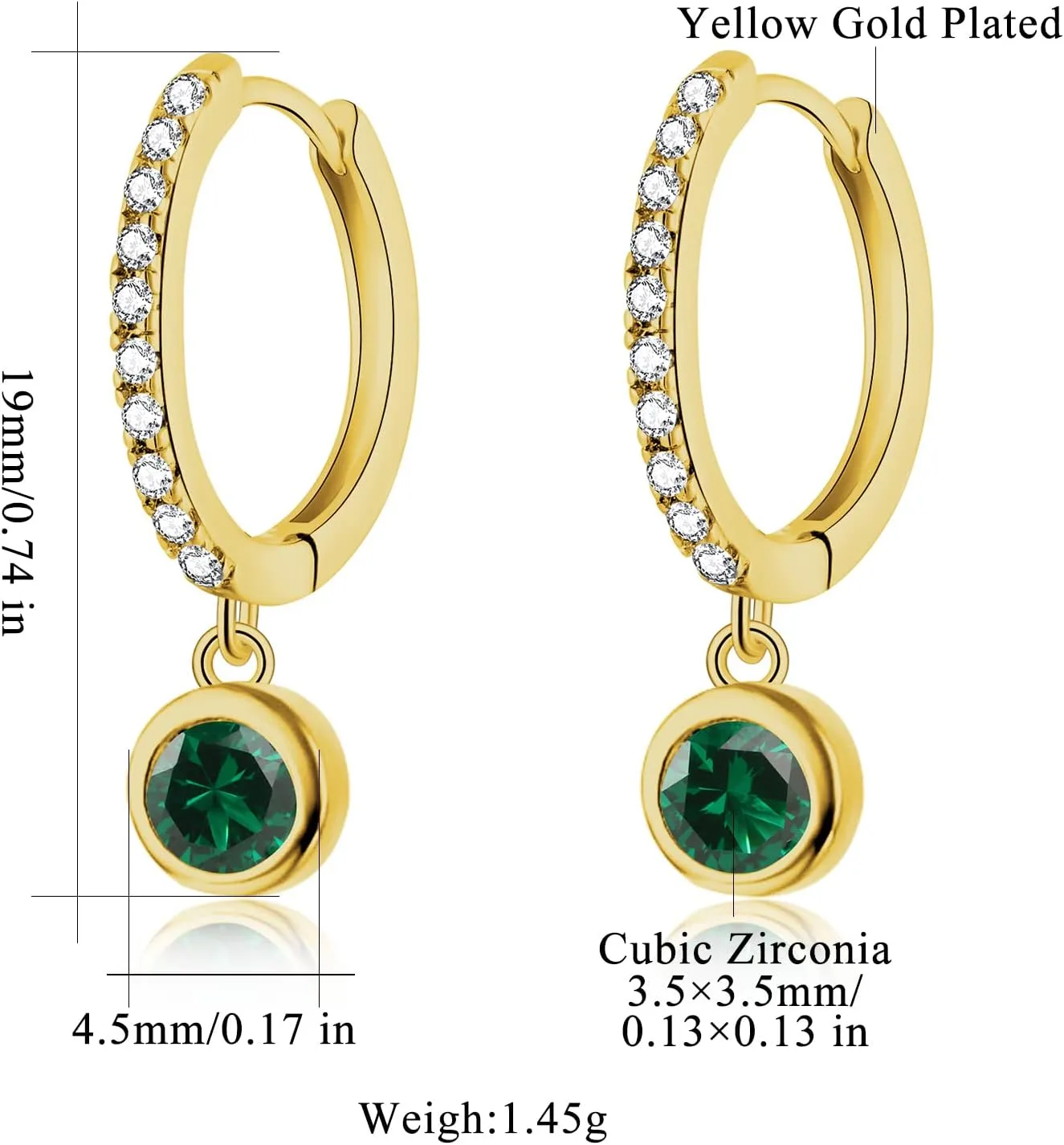 CiNily Small Dangle Hoop Earrings for Women Girls,14K White Gold Mini Huggie Hoop Earrings Hypoallergenic Diamond Drop Earrings Dainty Cute Cubic Zirconia Dangle Hoops Jewelry Gifts