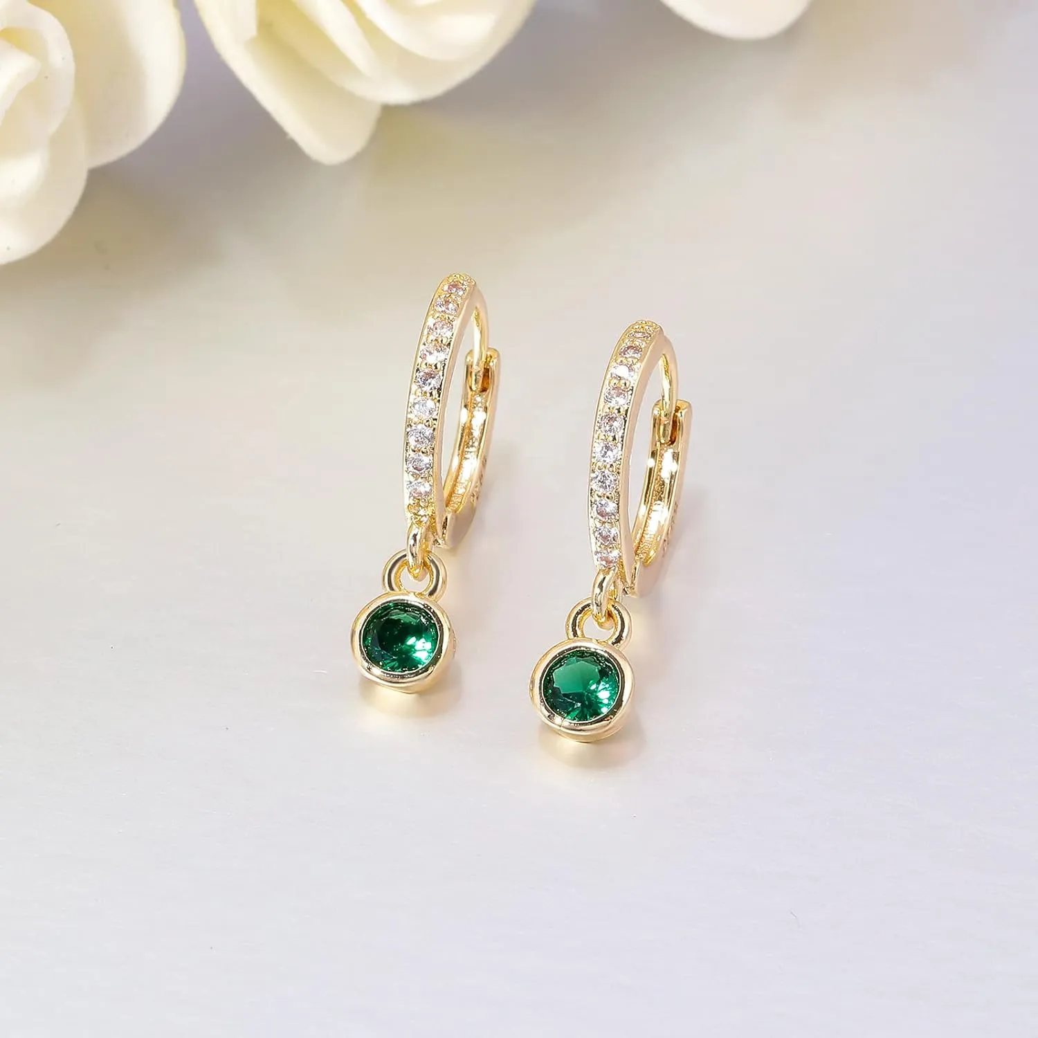 CiNily Small Dangle Hoop Earrings for Women Girls,14K White Gold Mini Huggie Hoop Earrings Hypoallergenic Diamond Drop Earrings Dainty Cute Cubic Zirconia Dangle Hoops Jewelry Gifts