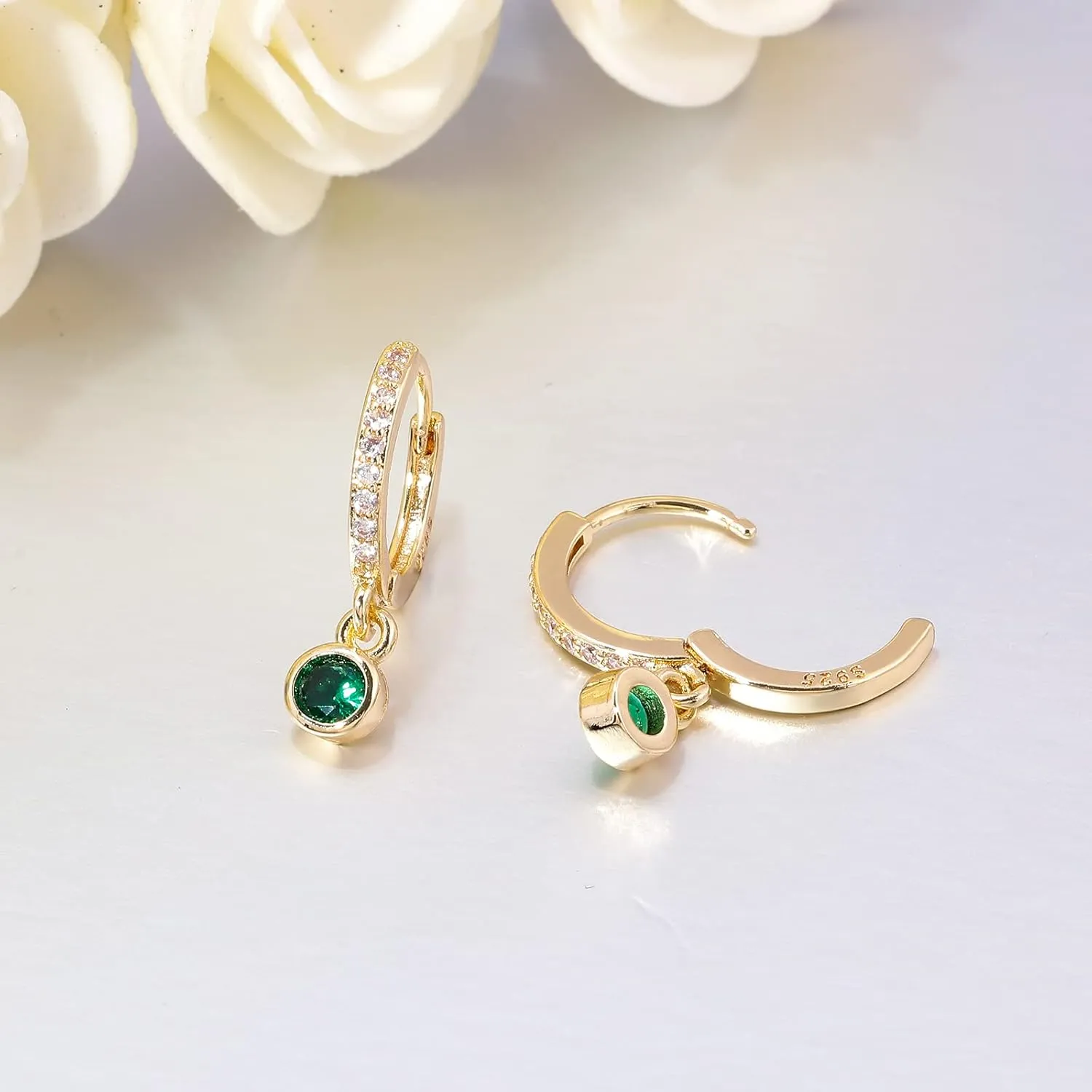 CiNily Small Dangle Hoop Earrings for Women Girls,14K White Gold Mini Huggie Hoop Earrings Hypoallergenic Diamond Drop Earrings Dainty Cute Cubic Zirconia Dangle Hoops Jewelry Gifts