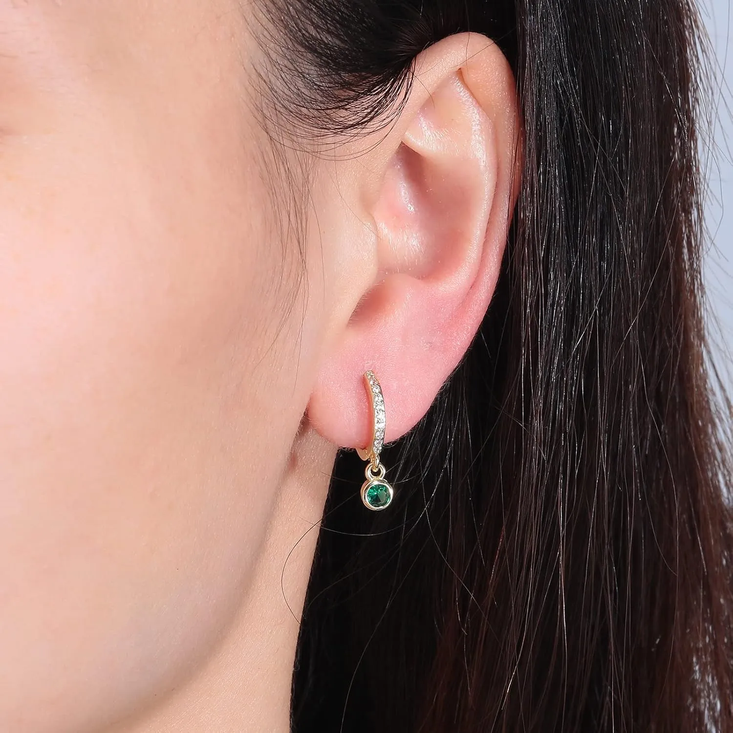 CiNily Small Dangle Hoop Earrings for Women Girls,14K White Gold Mini Huggie Hoop Earrings Hypoallergenic Diamond Drop Earrings Dainty Cute Cubic Zirconia Dangle Hoops Jewelry Gifts