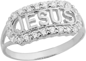 Claddagh Gold Religious Jewelry Unique Sterling Silver CZ Jesus Christ Christian Faith Ring (Size 6)