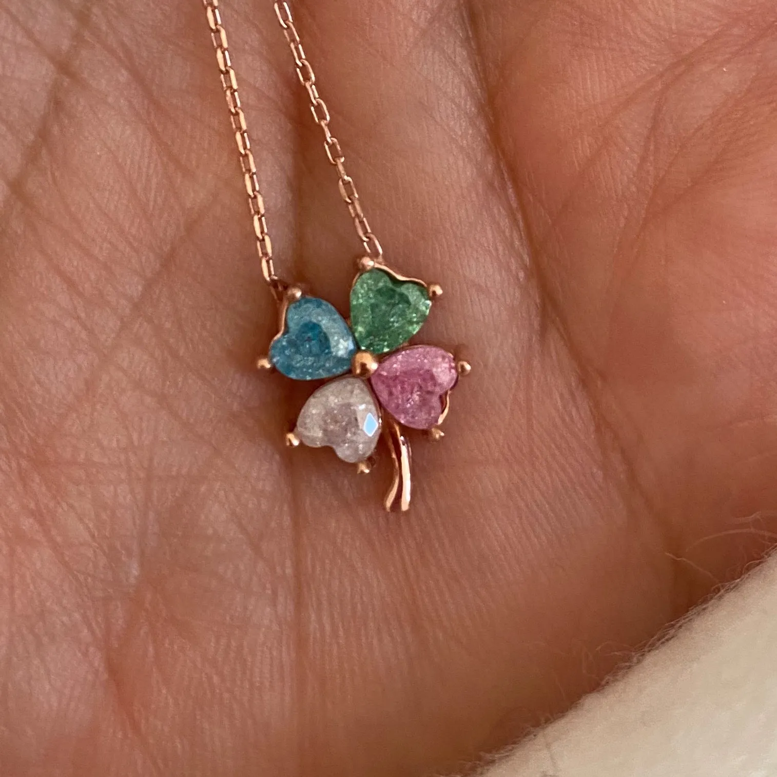 Clover Necklace Colorful Crystals