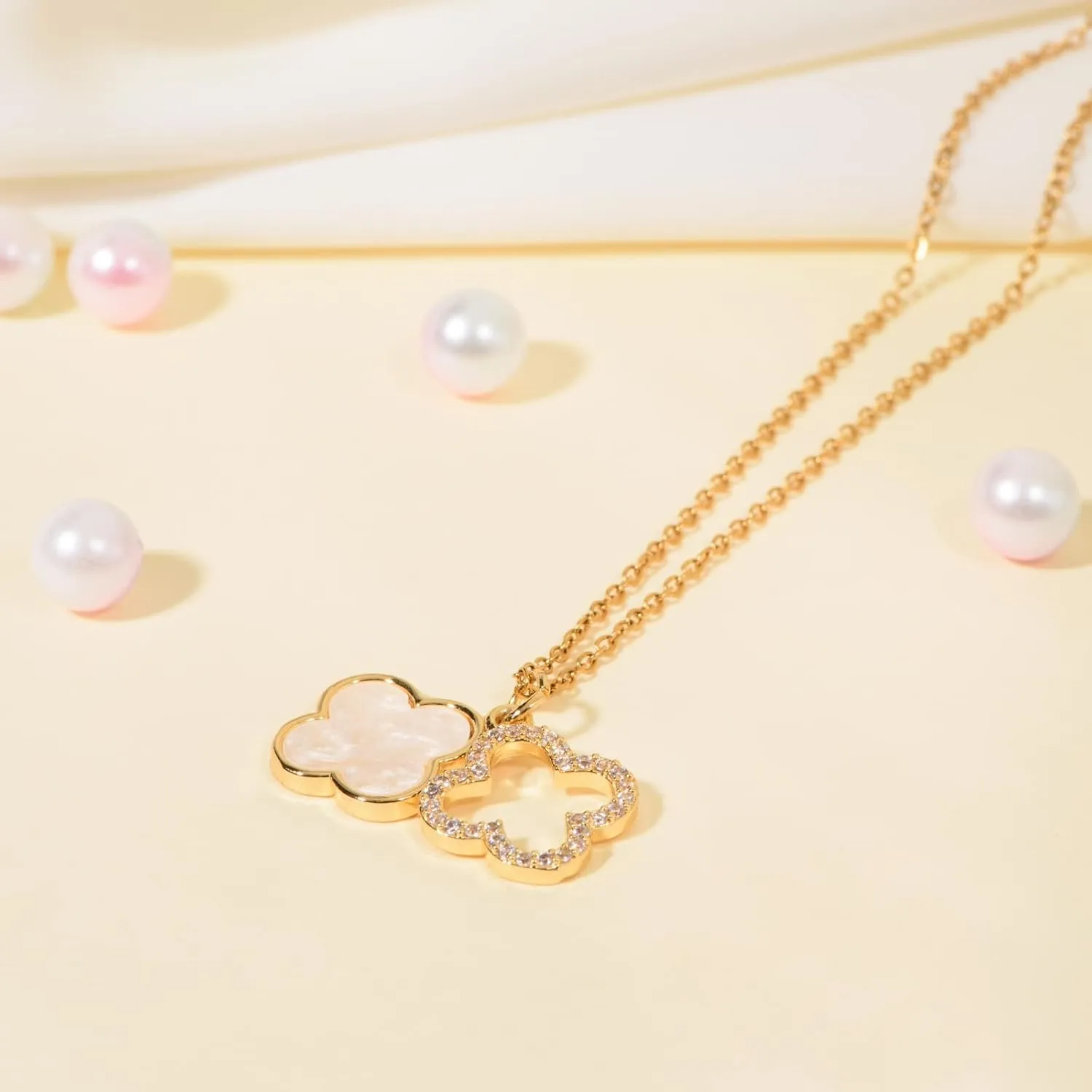 Clover Necklace For Women 14K Gold Plated/Silver Dainty Lucky Clover Pendent Necklace Trendy Four Leaf Clover Necklace Cute Simple Women's Jewelry Gift