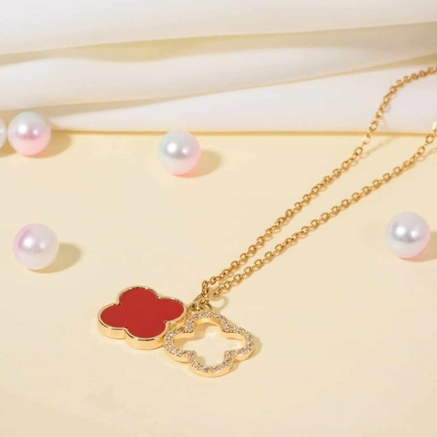 Clover Necklace For Women 14K Gold Plated/Silver Dainty Lucky Clover Pendent Necklace Trendy Four Leaf Clover Necklace Cute Simple Women's Jewelry Gift