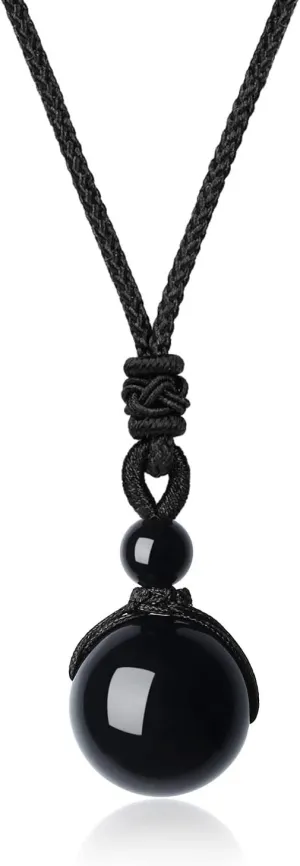 COAI Black Stone Black Obsidian Necklace for Men Women, Simple Crystal Necklace